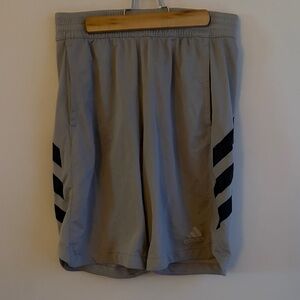 Adidas Men's Gray Athletic Shorts with Black Stripes